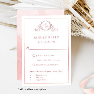 Elegantes Rosa Monogramm mit Aquarellfarbe UAWG RSVP Karte