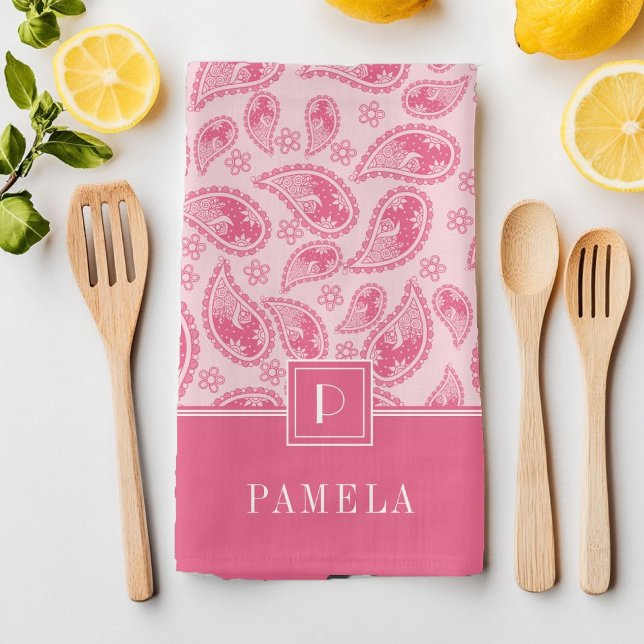 Elegantes rosa Monogramm-Muster Geschirrtuch (Elegant Monogram Pink Pattern Kitchen Towel)