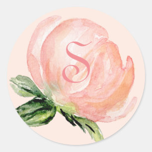 Elegantes rosa Monogramm Pfirsichfarben Runder Aufkleber
