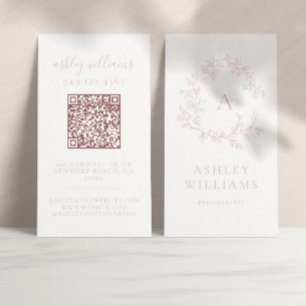 Elegantes Rosa Monogramm QR-Wappen Visitenkarte