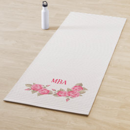 Elegantes rosa Monogramm-Rose Streifen Muster Yogamatte