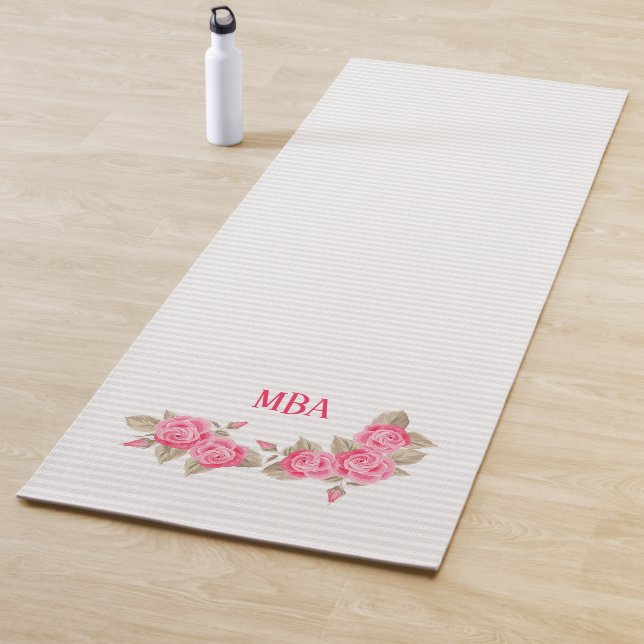 Elegantes rosa Monogramm-Rose Streifen Muster Yogamatte (Beispiel)
