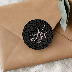 Elegantes rosa Monogramm schwarzes florales Rückse Runder Aufkleber