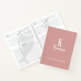 Elegantes Rosa-Monogramm-Skriptnamen-Rezept Notizbuch