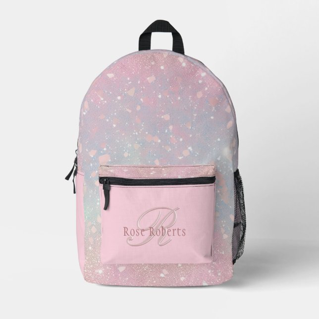 Elegantes Rosa | Name & Monogram Gui Bedruckter Rucksack (Vorderseite)