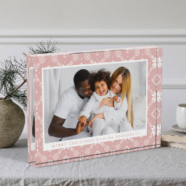 Elegantes rosa Nordic Snowflake Muster Weihnachten Fotoblock