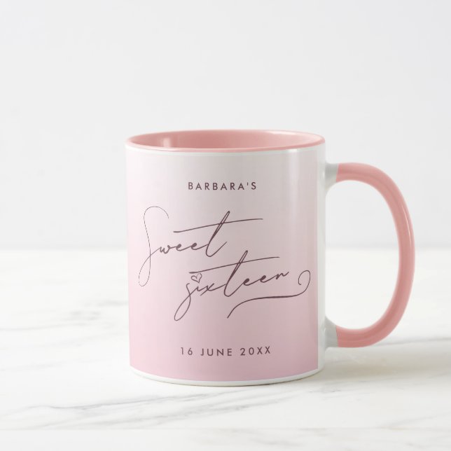 Elegantes Rosa Ombre Schriftzug Sweet Sixteen Tasse (Rechts)