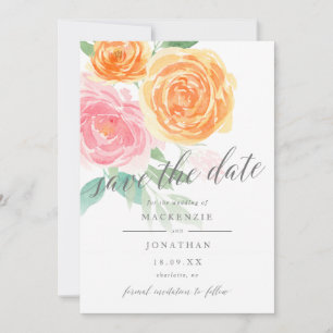 Elegantes Rosa & Orange Rose Foto Hochzeit Save The Date