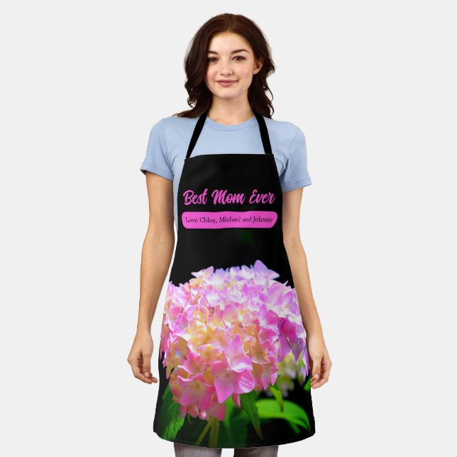 Elegantes, rosa orangefarbenes Hydrangeas Schürze (Getragen)