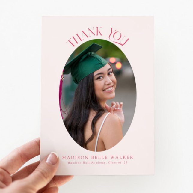 Elegantes Rosa Oval Abschluss Foto Vielen Dank Dankeskarte (Von Creator hochgeladen)