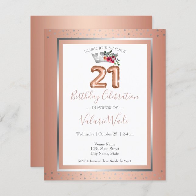 Elegantes Rosa Party 21. Geburtstag (Vorne/Hinten)