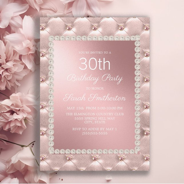 Elegantes Rosa Party 30. Geburtstag Einladung (Elegant tufted pink 30th birthday party invitation for women)