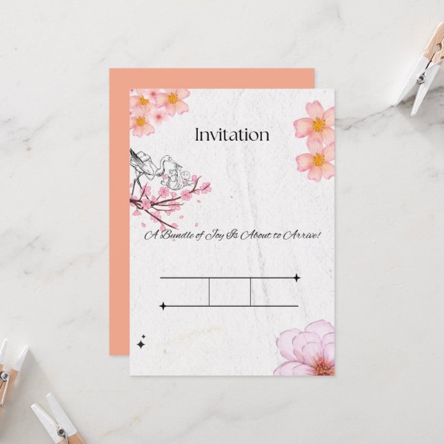 Elegantes rosa Peach Einladung (Vorderseite/Rückseite Beispiel)