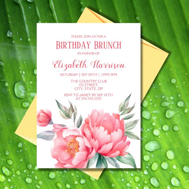 Elegantes rosa Peony Botanical Birthday Brunch Einladung (Von Creator hochgeladen)