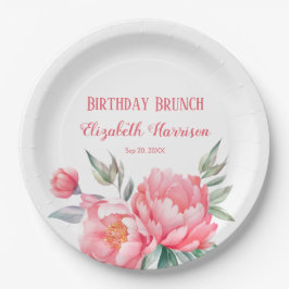Elegantes rosa Peony Botanical Birthday Brunch Pappteller