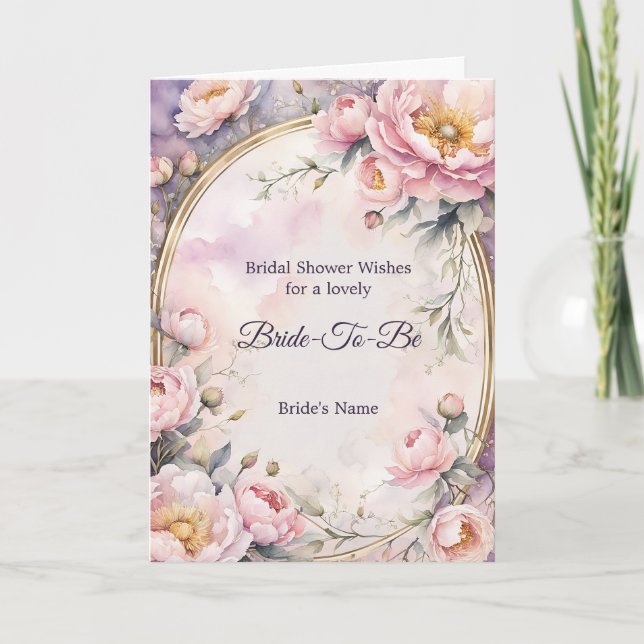 Elegantes Rosa Peony Oval Frame Brautparty Karte (Vorderseite)