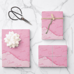 Elegantes Rosa Personalisiert Geschenkpapier Set