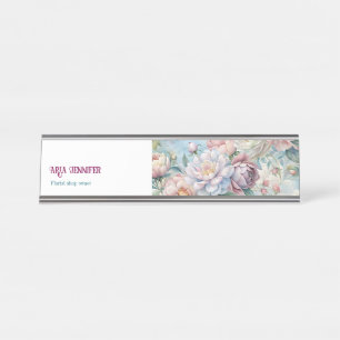 Elegantes rosa Pfingstrose Blumen Florist Geschäft Schreibtischnamensplakette