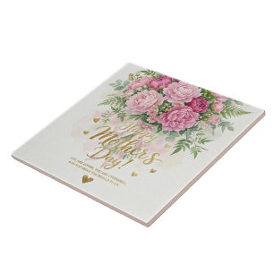 Elegantes rosa Pfingstrosen-Blumenstrauß Frohes Mu Fliese