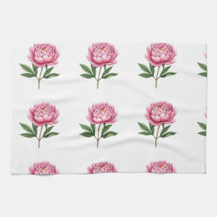 Elegantes Rosa-Pfingstrosen-Wasserfarben-Blumenmus Geschirrtuch