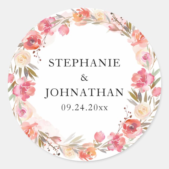 Elegantes rosa Pfirsichfarbenes Wasser Runder Aufkleber (Vorderseite)