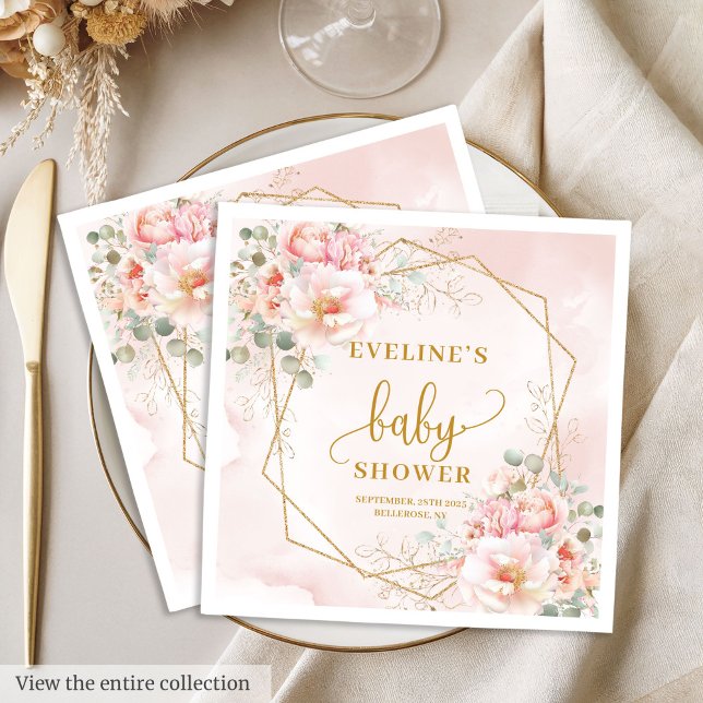 Elegantes, rosa Pingelbäume Babydusche Mittagessen Serviette (Elegant blush pink peonies baby shower luncheon Napkins)