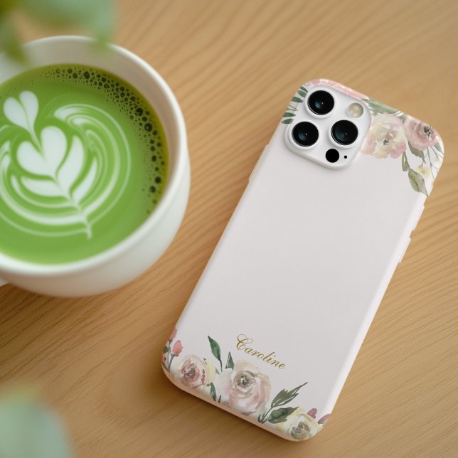 Elegantes Rosa Pink Peony Floral Gold Monogramm iPhone Hülle (Von Creator hochgeladen)