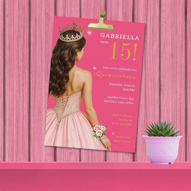 Elegantes rosa Prinzessin Quinceañera Party Einladung (Von Creator hochgeladen)