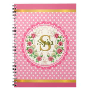 Elegantes rosa Punkte- und Rosen-Blumen-Monogramm Notizblock