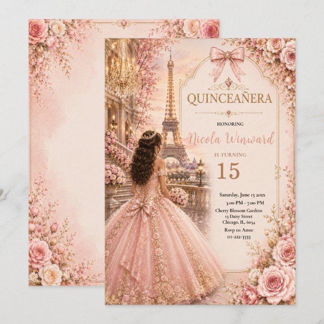 Elegantes Rosa Quince Einladung (Vorne/Hinten)