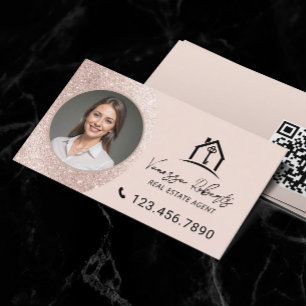 Elegantes Rosa Real Estate Agent Foto Visitenkarte