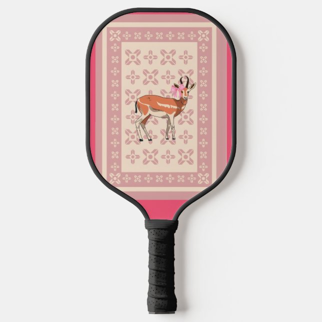 Elegantes Rosa Reh-Muster-Weihnachten  Pickleball Schläger (Vorderseite)
