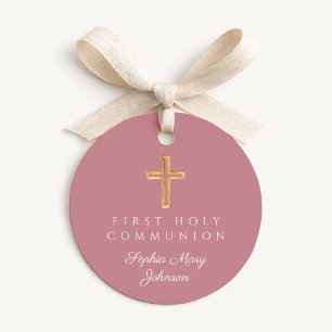 Elegantes rosa religiöses Kreuz Erstkommunion Geschenkanhänger
