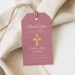 Elegantes rosa religiöses Kreuz Erstkommunion Geschenkanhänger