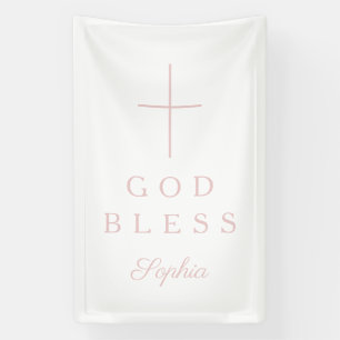 Elegantes rosa religiöses Kreuz Mädchen Gott segne Banner