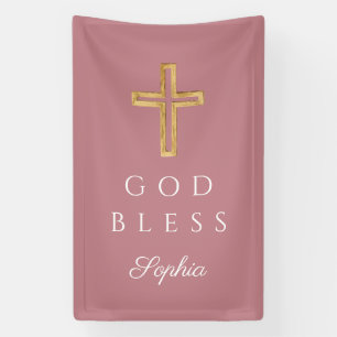Elegantes rosa religiöses Kreuz Mädchen Gott segne Banner