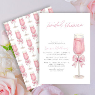 Elegantes Rosa-Rosa-Bow-Champagner-Brautparty Einladung