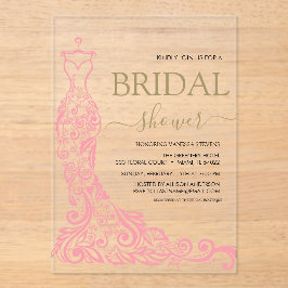 Elegantes Rosa Rosa Rosa Gown Brautparty Acryleinladungen