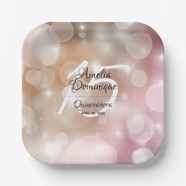 Elegantes Rosa Rosa Rosa Quinceñera Pappteller (Vorderseite)