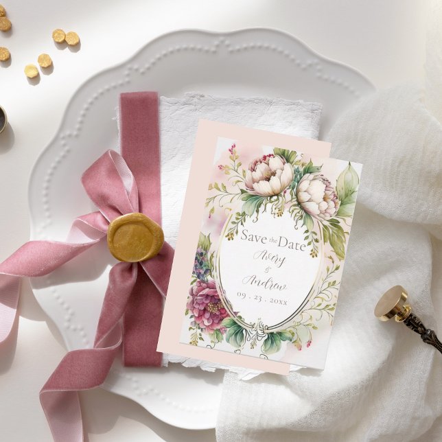 Elegantes Rosa Rosa Rosa Romantik Rustikal Save The Date (Von Creator hochgeladen)