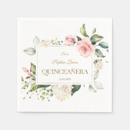 Elegantes Rosa Rosa Weiße Blume Gold Quinceañera Serviette