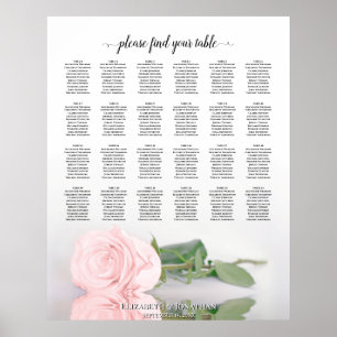 Elegantes Rosa Rose 24 Tabelle Seating Chart Poster