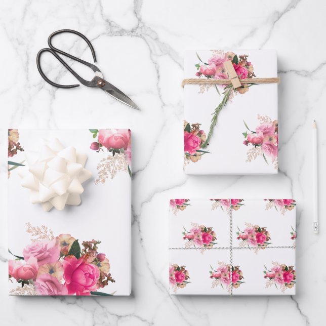 Elegantes Rosa Rose Blumenstrauß Bouquet Geschenkpapier Set (Vorderseite)