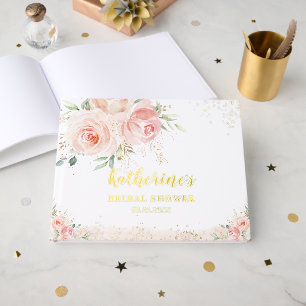 Elegantes Rosa Rose Brautparty Gold Gästebuch