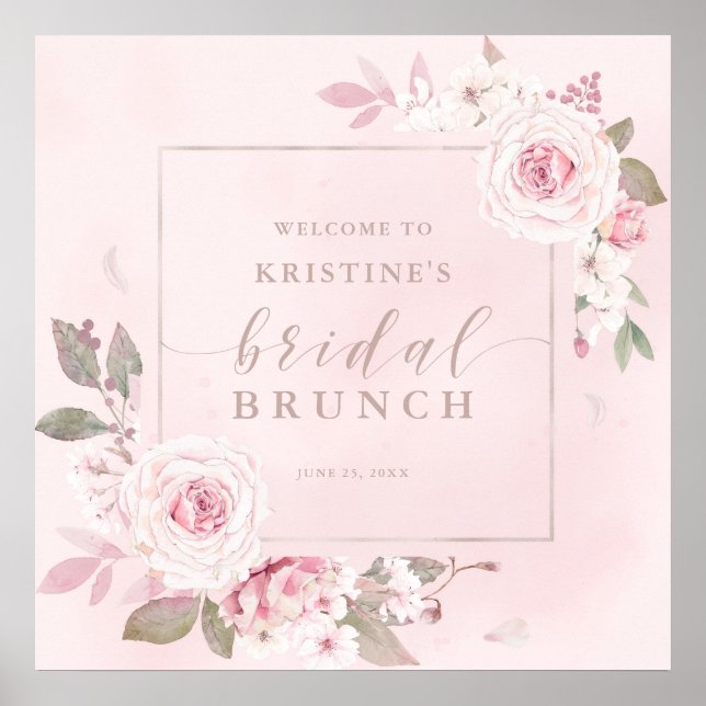 Elegantes rosa Rose Bridal Brunch Willkommen Poster (Vorne)