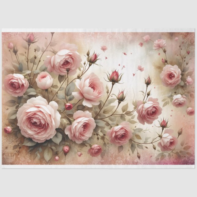Elegantes rosa Rose Dekoupage Tissue Paper Seidenpapier (Vorderseite)