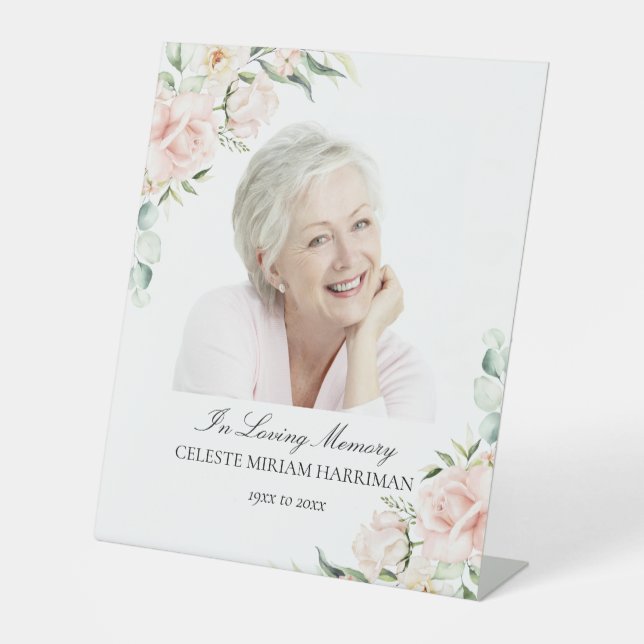 Elegantes Rosa Rose Foto Beerdigung Sockelschild (Vorderseite)
