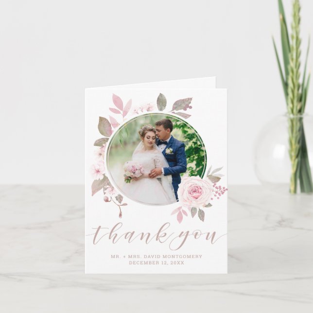 Elegantes rosa Rose Foto Blumenzwiebeln Dankeskarte (Vorderseite)