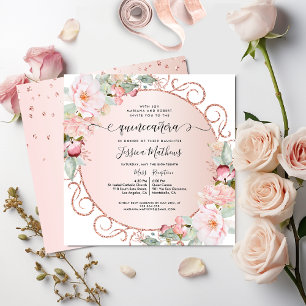 Elegantes Rosa, Rose Gold, Blütenblättrige Quincea Einladung