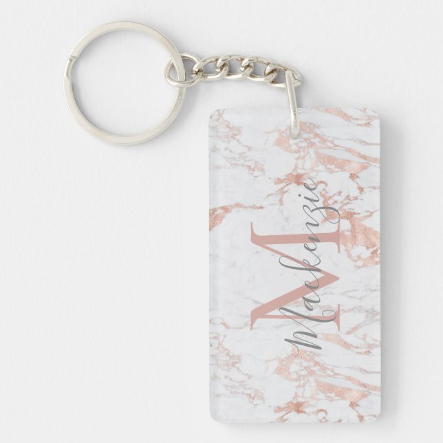 Elegantes Rosa | Rose Gold Foil Monogram Foto Schlüsselanhänger (Vorderseite)
